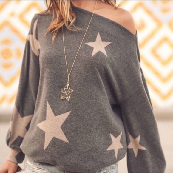 LAST ONE!! So Soft Charcoal Star Print Sweater - Picture 2 of 7